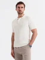 Ombre Men's SLIM FIT viscose vertical striped polo shirt - broken white