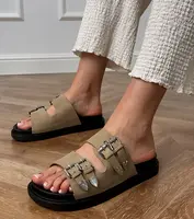 Gemre Green women's slides with decorative buckles Fetta