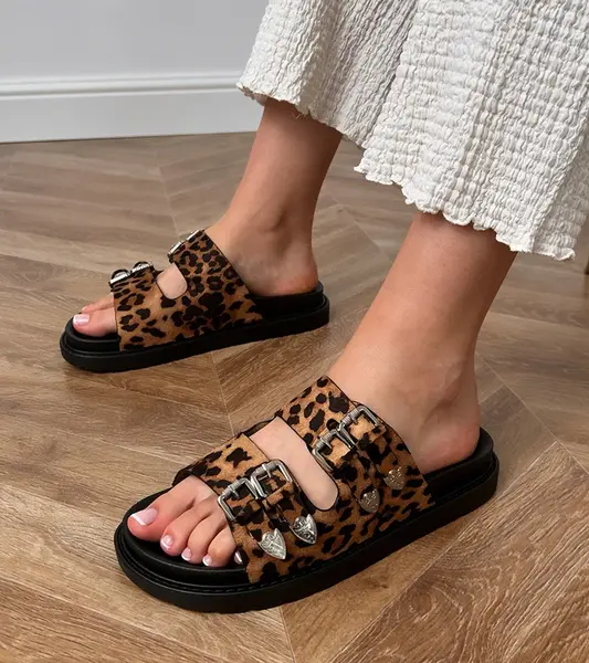 Gemre Leopard women's flip-flops with decorative buckles Fetta