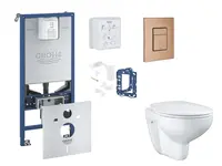 Grohe Rapid SLX - Set predstenovej inštalácie, klozetu, dosky SoftClose, tlačidla Skate Cosmopolitan a súpravy na vhadzovanie tabliet, kefovaný Warm S