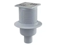 Alcadrain Odtokové kanáliky - Podlahová vpusť priama 11x11 cm, priemer 5 cm, vodný zápachový uzáver, nerezová/plast APV2