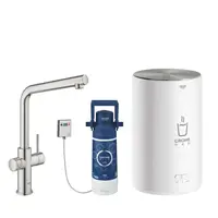 Grohe Red - Dřezová baterie Duo s ohřevem vody a filtrací, zásobník M, supersteel 30327DC1