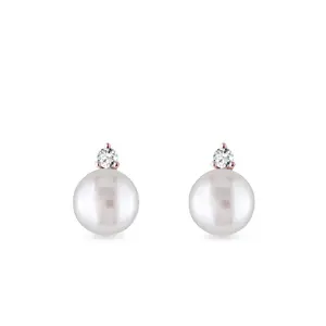 Náušnice s perlou a diamantem v růžovém zlatě KLENOTA