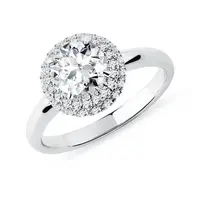 Luxusní diamantový prsten halo z bílého 14k zlata KLENOTA