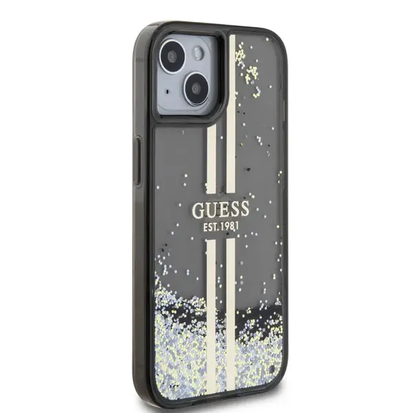 Zadní kryt Guess PC/TPU Liquid Glitter Gold Stripe Zadní pro Apple iPhone 15, black