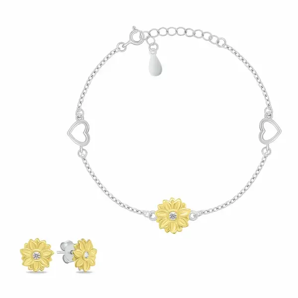 Brilio Silver Bicolor set stříbrných šperků Květina SET280WY (náramek, náušnice)