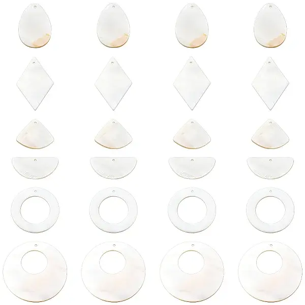 24Pcs 6 Styles Natural Freshwater Shell Pendants
