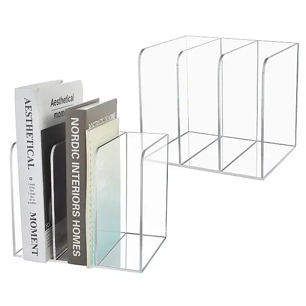 2Pcs 3-Slot Desktop Acrylic Magazine Racks Bookends