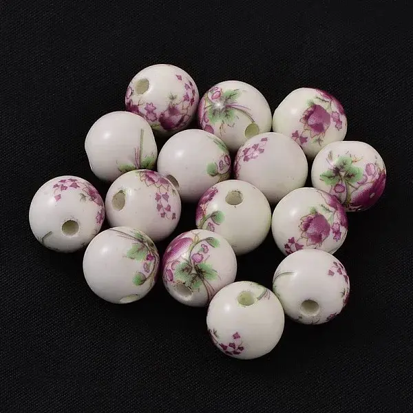 Floral Printed Porcelain Beads