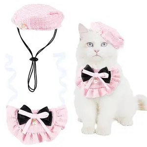 Polyester Bowknot Pet Collar & Hat Sets