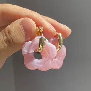 Flower Stainless Steel Acrylic Hoop Earrings