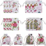 4 Styles Flower Print Burlap Packing Pouches