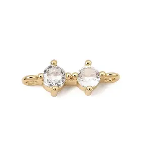 Brass Pave Clear Cubic Zirconia Connector Charms