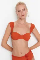 Trendyol Brown Textured Bikini Top