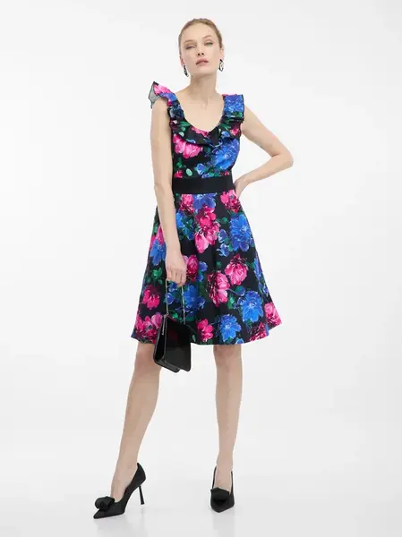 Růžovo-modré dámské květované šaty ORSAY - Dámské