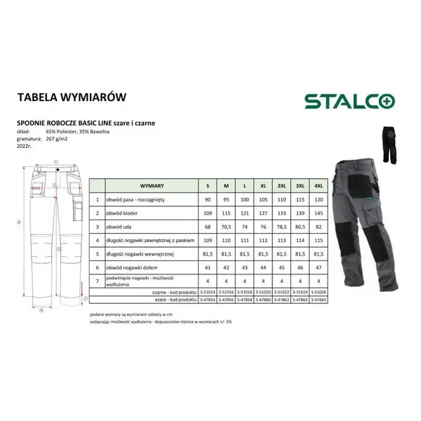 Kalhoty pracovní do pasu BASIC LINE, XL/56, STALCO
