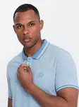 Ombre Men's melange polo shirt with striped collar - blue
