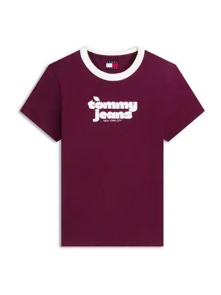 Tommy Jeans Tričko  farba lesného ovocia / biela