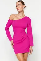 Trendyol Fuchsia Vypasované řasené elegantní večerní šaty
