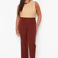 Trendyol Curve Brown High Waist Ribbed Stitched Spanish Leg Woven Fabric Trousers