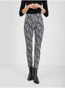 Orsay Bílo-černé dámské vzorované kalhoty v semišové úpravě - Dámské