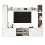 STILVORA OBÝVACÍ stěna Bílá s TV stolkem, stojací policí a 2 nástěnnými policemi, 180×35×33,5 cm