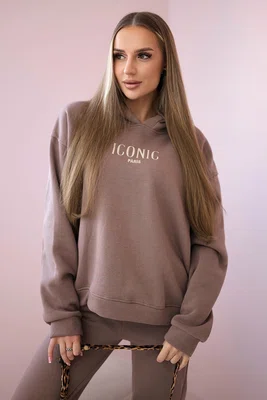 ***Rozdílné fotografie - Zateplený bavlněný komplet, mikina s výšivkou + mocca kalhoty