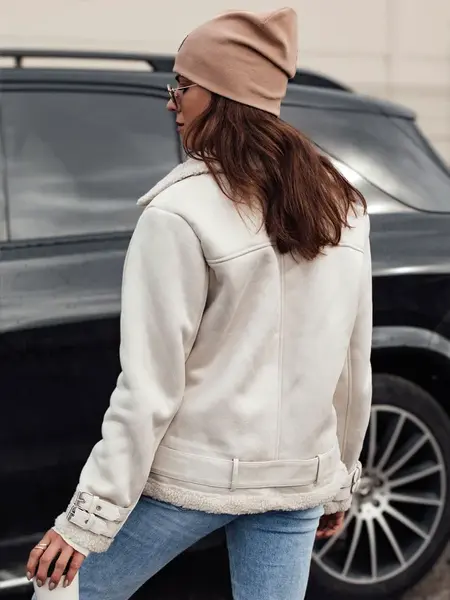 Dámská zamszová bunda s kožíškem bílá