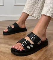 Gemre Black women's slides with decorative buckles Fetta