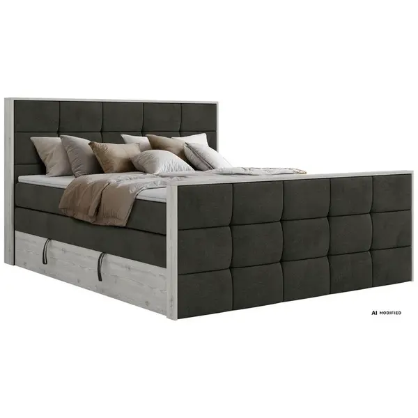 MKS POSTEL BOXSPRING ALNOR KING DUO 200/200 - Tmavě šedá Samet - Topper Visco - H3