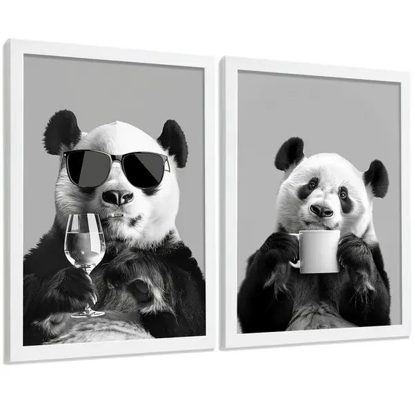 Nacnic PLAKAT Sada 2 Panda Bears A3 Bílý rám