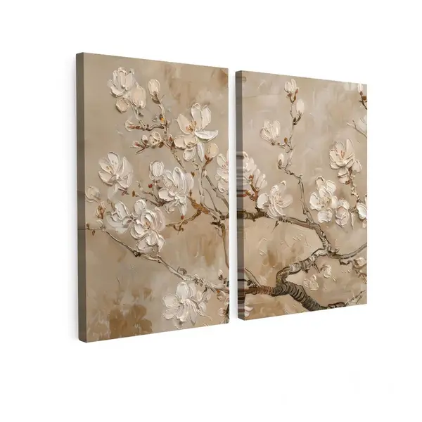 MuchoWow OBRAZ NA PLÁTNĚ 2dílná sada Béžová - Blossom - Moderní 80x60 cm