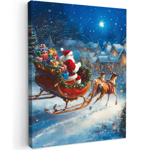 MuchoWow OBRAZ NA PLÁTNĚ Otec Vánoc - sobi - Vánoce - sníh 60x80 cm