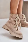 Zateplené kotníkové boty z eko semiše na zip světle béžové Caellita