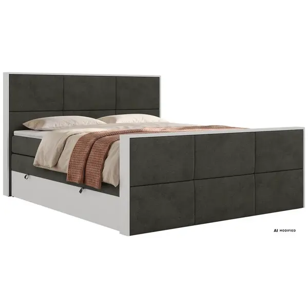 MKS POSTEL BOXSPRING DELVIT KING DUO 160/200 - Tmavě šedá Samet - Topper Visco - H3