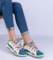 marka niezdefiniowana Green women's sneakers with decorative laces Grejs