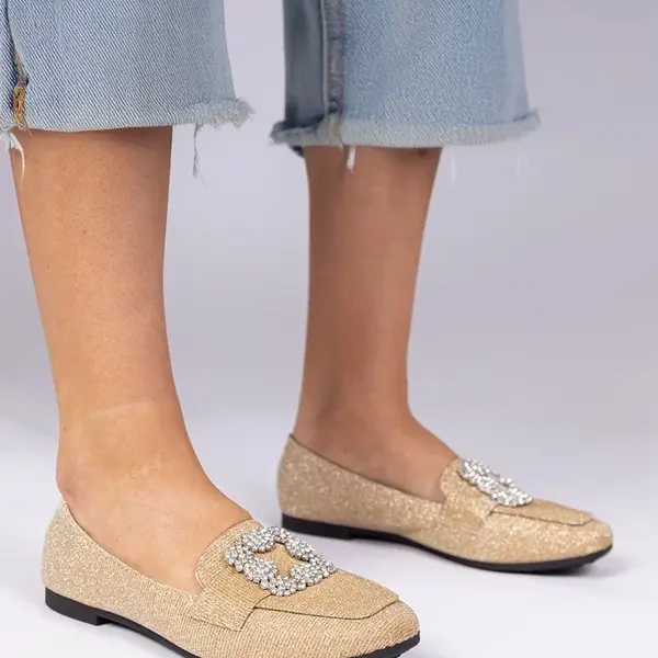 Gemre Golden glitter loafers with rhinestones Sawelia