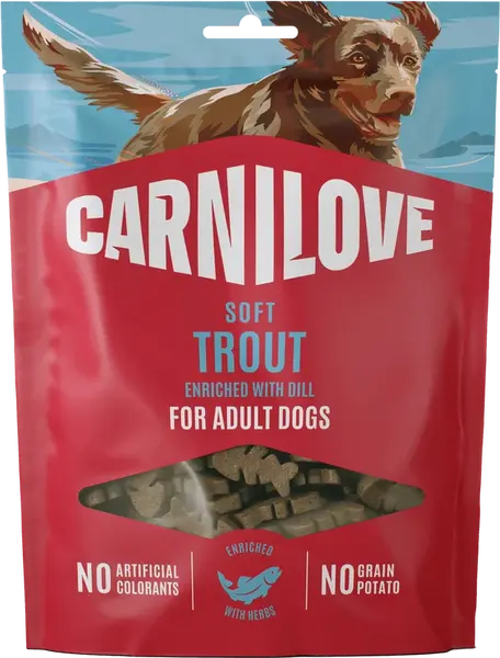 Pamlsek CARNILOVE Soft pro dospělé psy pstruh s koprem 200 g