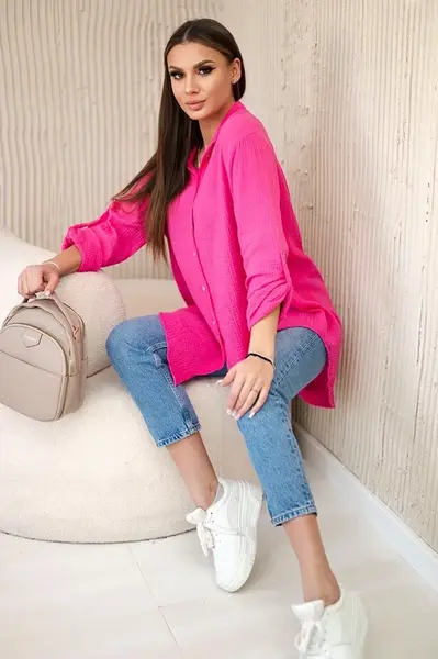 Kesi Włoski Bavlněná mušelínová košile oversize růžový