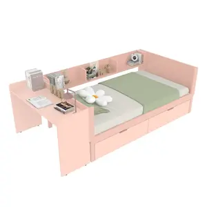 CHICFURN DĚTSKÁ POSTEL 90/200 cm v růžové barvě s psacím stolem, 2 zásuvkami a 3 policemi