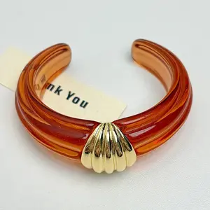 Transparent Acrylic Cuff Bangles with Alloy Shell Shape