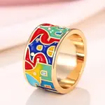 House Pattern Brass Enamel Finger Rings