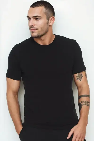 T9569 DEWBERRY BICYCLE COLLAR MEN'S T-SHIRT-BLACK