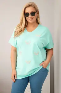 Plus size halenka s motýly mint