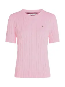 TOMMY HILFIGER Sveter 'Cable Short Sleeve'  ružová