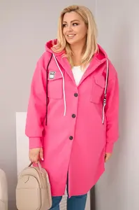 Kesi plus-size kabát s kapucí, růžový