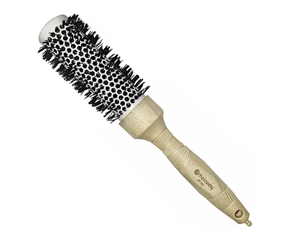 Kulatý kartáč z organického materiálu s nylonovými štětinami Hairway Organica - krémový, 34 mm (07162) + dárek zdarma