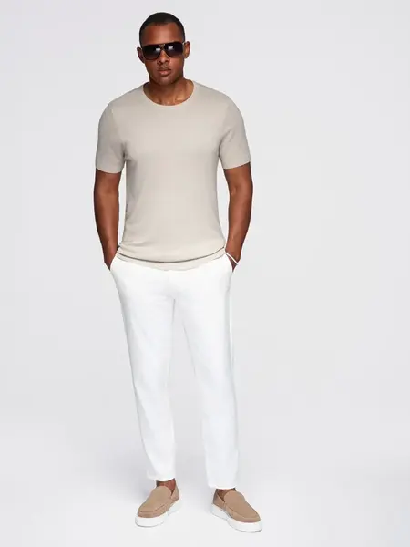 Ombre Classic knitted men's shirt with ribbed cuffs - light grey