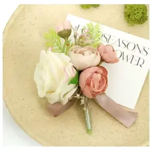 Silk Cloth Rose Flower Boutonniere Brooch