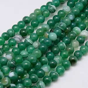 Round Dyed Natural Striped Agate/Banded Agate Beads Strands